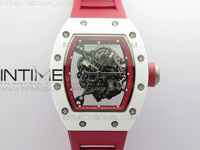RM055 White Ceramic KVF Best Edition Skeleton Dial on Red Rubber Strap MIYOTA8215 V3