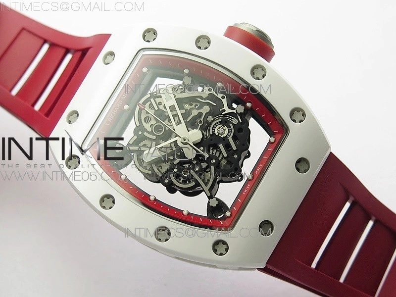 RM055 White Ceramic KVF Best Edition Skeleton Dial on Red Rubber Strap MIYOTA8215 V3