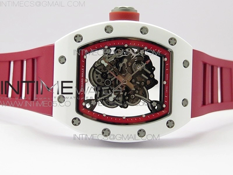 RM055 White Ceramic KVF Best Edition Skeleton Dial on Red Rubber Strap MIYOTA8215 V3