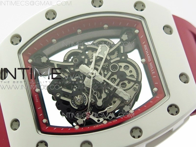 RM055 White Ceramic KVF Best Edition Skeleton Dial on Red Rubber Strap MIYOTA8215 V3
