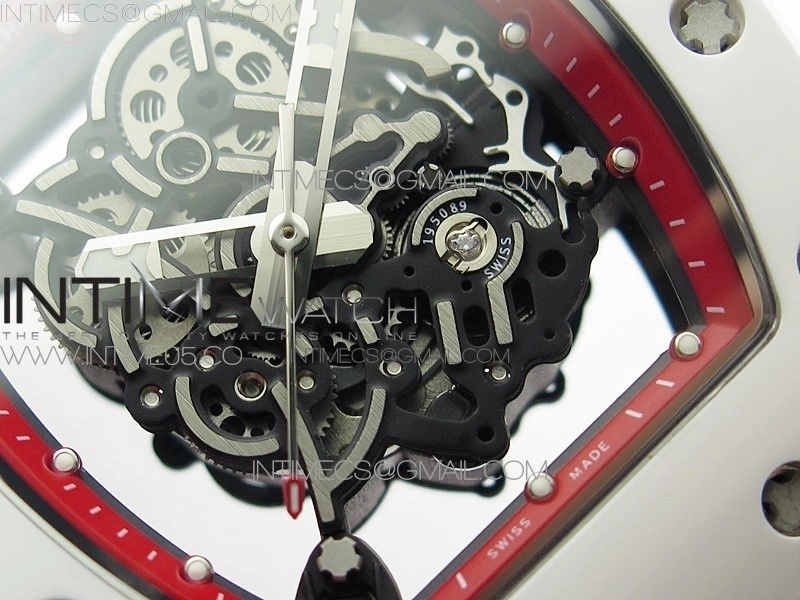 RM055 White Ceramic KVF Best Edition Skeleton Dial on Red Rubber Strap MIYOTA8215 V3