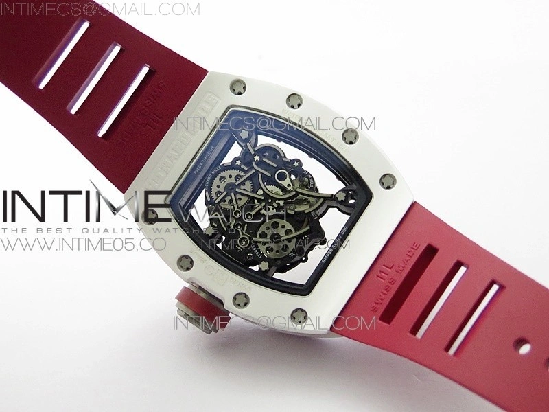 RM055 White Ceramic KVF Best Edition Skeleton Dial on Red Rubber Strap MIYOTA8215 V3