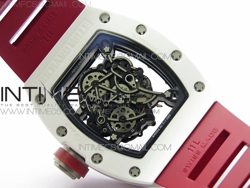 RM055 White Ceramic KVF Best Edition Skeleton Dial on Red Rubber Strap MIYOTA8215 V3