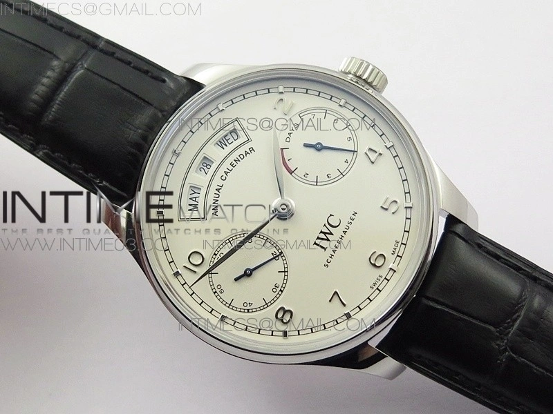 Portuguese Real PR Real Annual Calendar IW5035 AZF 1:1 Best Edition White Dial Silver Markers on Black Leather Strap A52850