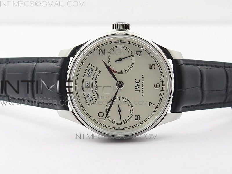 Portuguese Real PR Real Annual Calendar IW5035 AZF 1:1 Best Edition White Dial Silver Markers on Black Leather Strap A52850