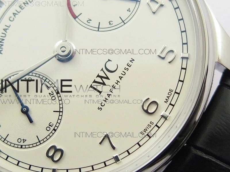 Portuguese Real PR Real Annual Calendar IW5035 AZF 1:1 Best Edition White Dial Silver Markers on Black Leather Strap A52850