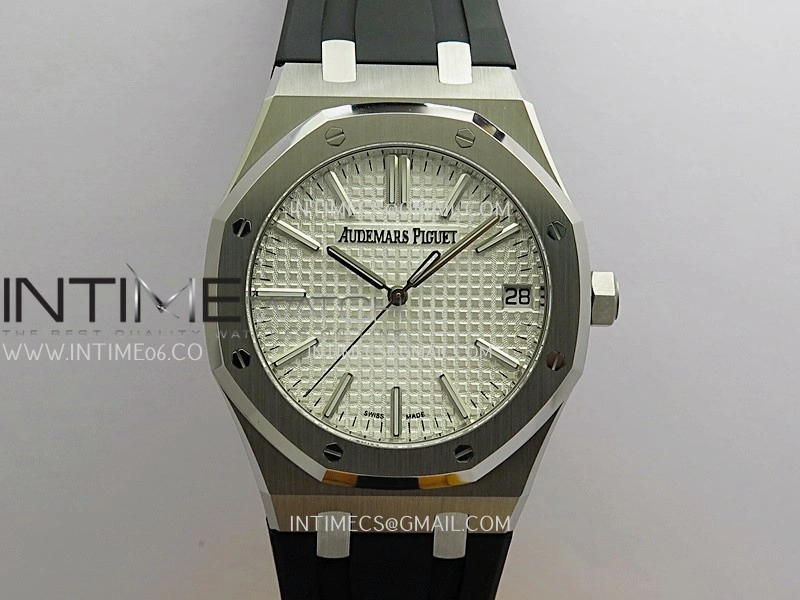 Royal Oak 41mm 15510 SS DDF 1:1 Best Edition Silver Dial On Black Rubber Strap Super Clone DD4302