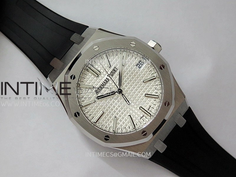 Royal Oak 41mm 15510 SS DDF 1:1 Best Edition Silver Dial On Black Rubber Strap Super Clone DD4302