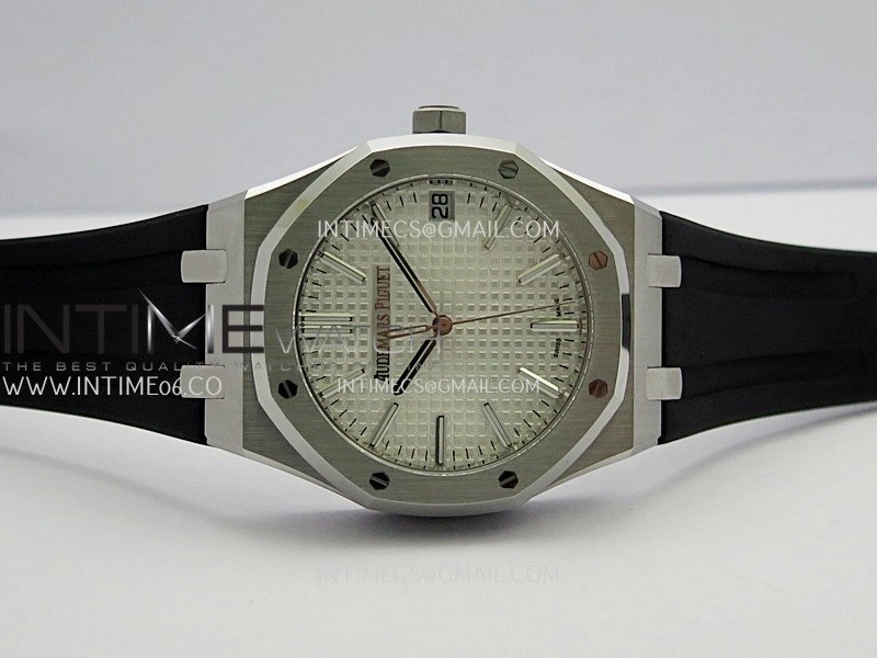 Royal Oak 41mm 15510 SS DDF 1:1 Best Edition Silver Dial On Black Rubber Strap Super Clone DD4302