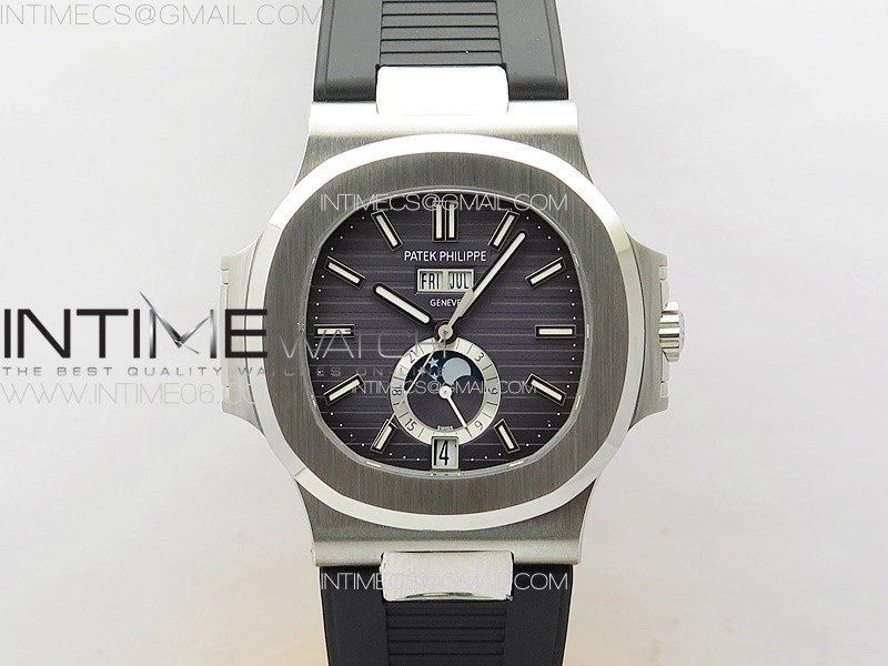 Nautilus 5726 Full Function SS PPF 1:1 Best Edition Gray Dial on Black Rubber Strap PPF324