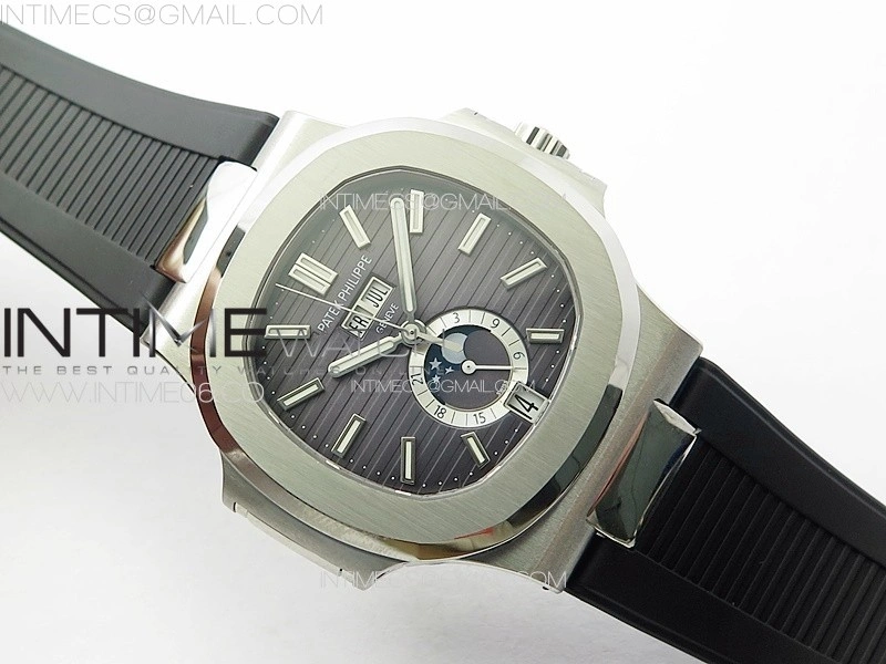 Nautilus 5726 Full Function SS PPF 1:1 Best Edition Gray Dial on Black Rubber Strap PPF324