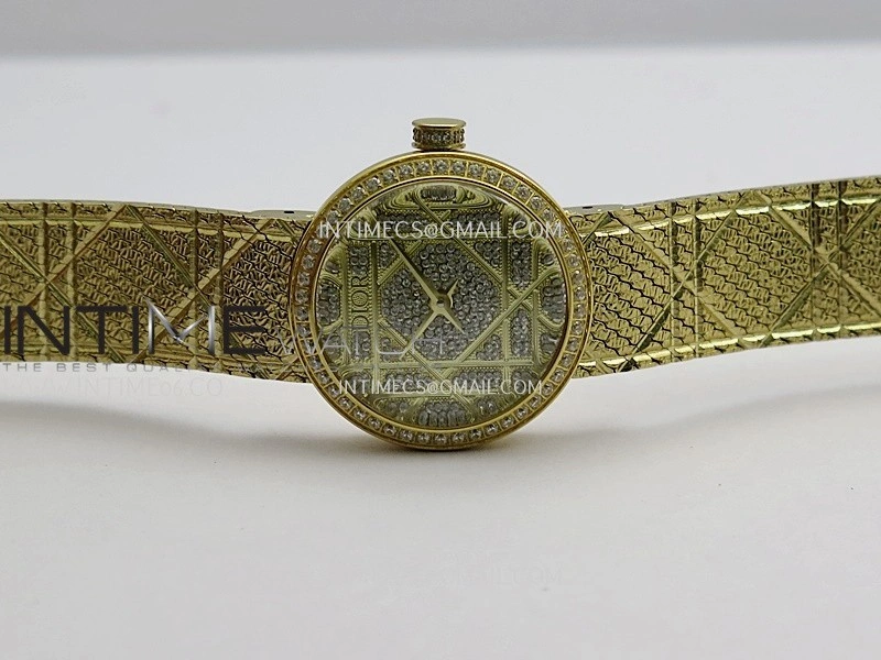 La D de Dior Satine 25mm Diamond Bezel YG 8848F 1:1 Best Edition Gold Dial On YG bracelet Swiss Quartz