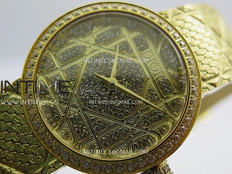 La D de Dior Satine 25mm Diamond Bezel YG 8848F 1:1 Best Edition Gold Dial On YG bracelet Swiss Quartz
