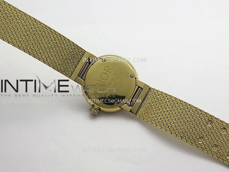 La D de Dior Satine 25mm Diamond Bezel YG 8848F 1:1 Best Edition Gold Dial On YG bracelet Swiss Quartz