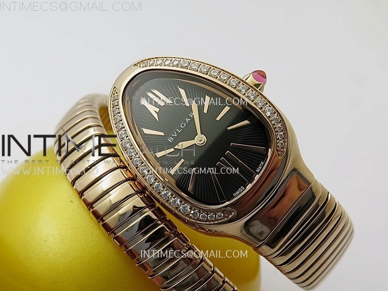 Serpenti 35mm Diamonds Bezel RG BVF 1:1 Best Edition Black Dial on RG Bracelet Ronda Quartz