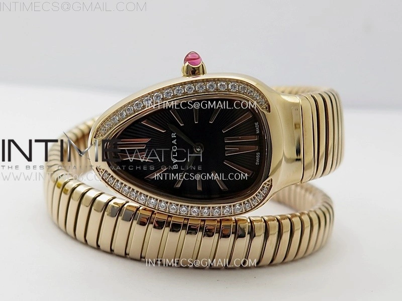 Serpenti 35mm Diamonds Bezel RG BVF 1:1 Best Edition Black Dial on RG Bracelet Ronda Quartz