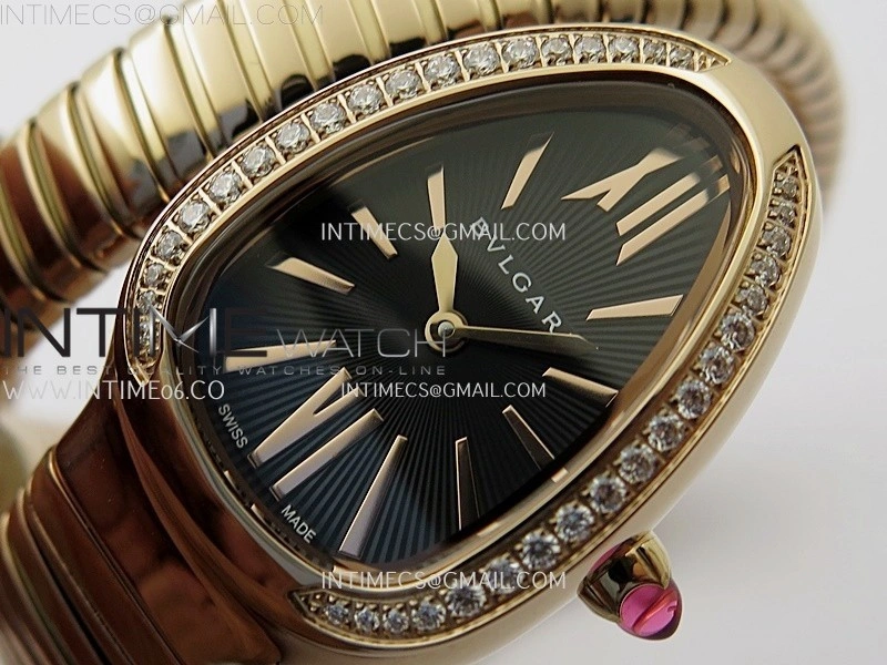 Serpenti 35mm Diamonds Bezel RG BVF 1:1 Best Edition Black Dial on RG Bracelet Ronda Quartz