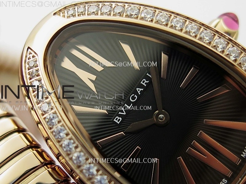 Serpenti 35mm Diamonds Bezel RG BVF 1:1 Best Edition Black Dial on RG Bracelet Ronda Quartz