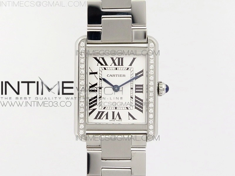 Tank Solo Ladies 25mm SS Diamond Bezel K11F 1:1 Best Edition White Dial on SS Bracelet Ronda Quartz