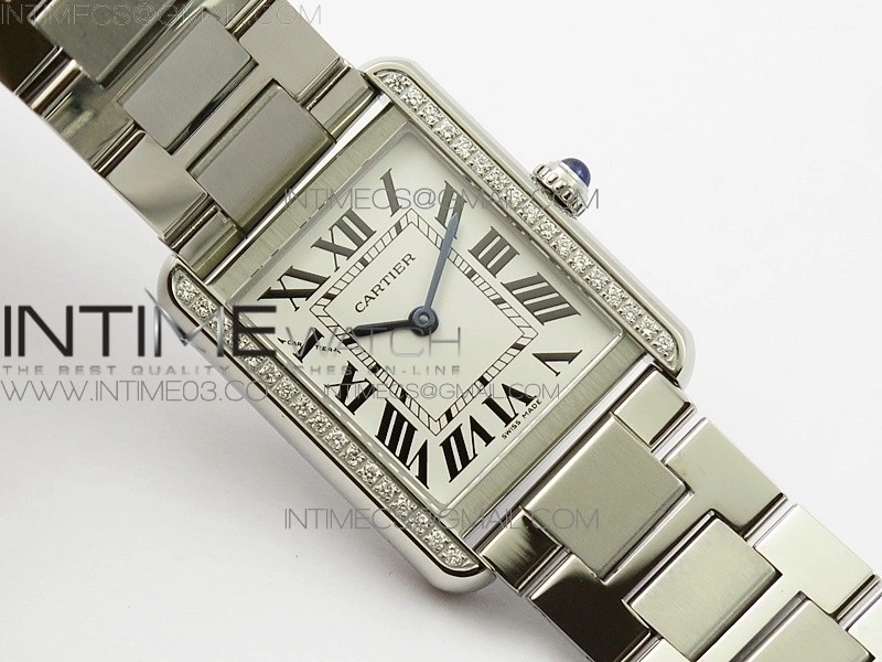 Tank Solo Ladies 25mm SS Diamond Bezel K11F 1:1 Best Edition White Dial on SS Bracelet Ronda Quartz