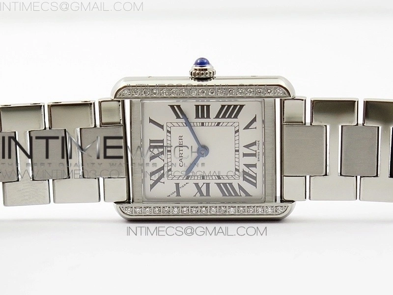 Tank Solo Ladies 25mm SS Diamond Bezel K11F 1:1 Best Edition White Dial on SS Bracelet Ronda Quartz