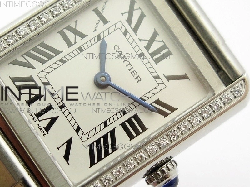 Tank Solo Ladies 25mm SS Diamond Bezel K11F 1:1 Best Edition White Dial on SS Bracelet Ronda Quartz