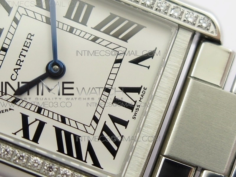 Tank Solo Ladies 25mm SS Diamond Bezel K11F 1:1 Best Edition White Dial on SS Bracelet Ronda Quartz