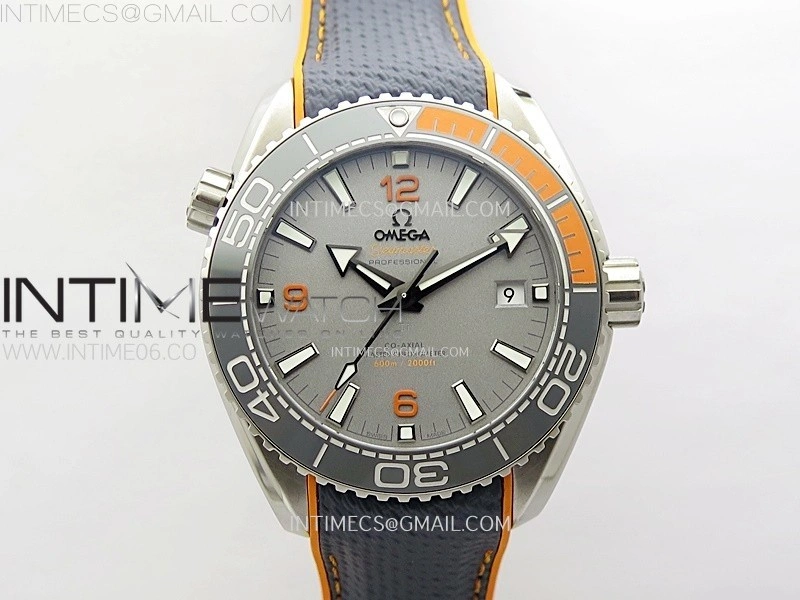 Planet Ocean 43.5mm Ti VSF 1:1 Best Edition Black Orange Bezel Gray Dial on Gray Nylon Strap A8900