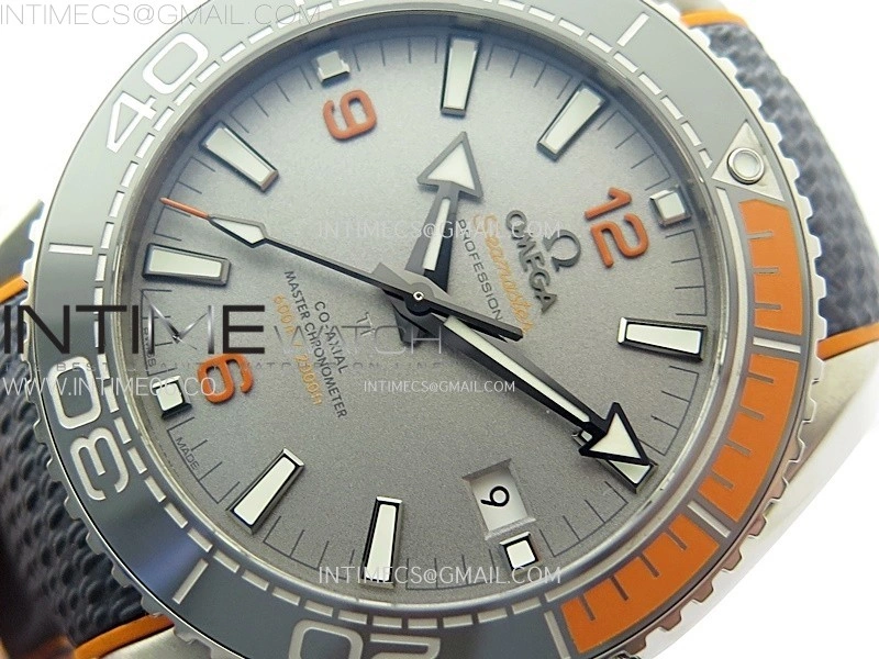 Planet Ocean 43.5mm Ti VSF 1:1 Best Edition Black Orange Bezel Gray Dial on Gray Nylon Strap A8900