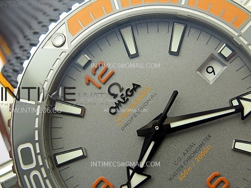 Planet Ocean 43.5mm Ti VSF 1:1 Best Edition Black Orange Bezel Gray Dial on Gray Nylon Strap A8900