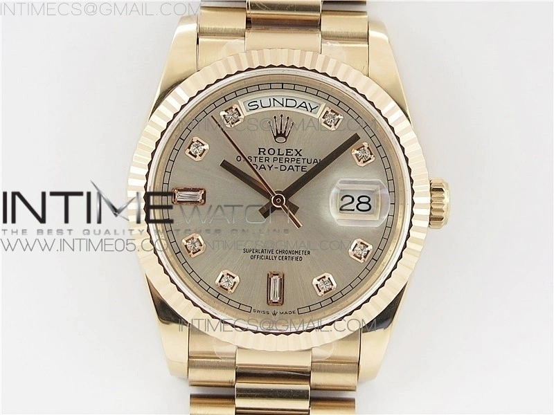 Day-Date 36 128239 RG BP Best Edition Silver Crystal Markers Dial on RG President Bracelet