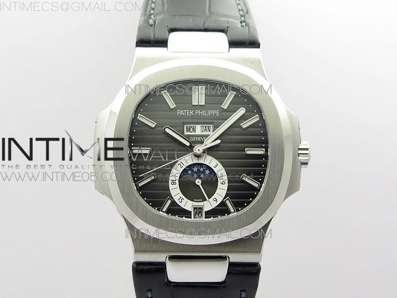 Nautilus 5726 Complicated SS GRF 1:1 Best Edition Gray Textured Dial on Leather Strap A324 V3