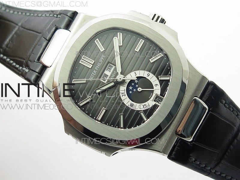 Nautilus 5726 Complicated SS GRF 1:1 Best Edition Gray Textured Dial on Leather Strap A324 V3