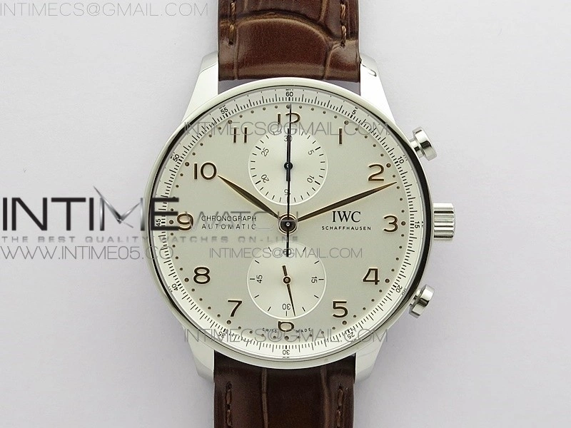 Portuguese IW371604 ZF V3 1:1 Best Edition SS White Dial RG Markers on Brown Leather Strap A96355