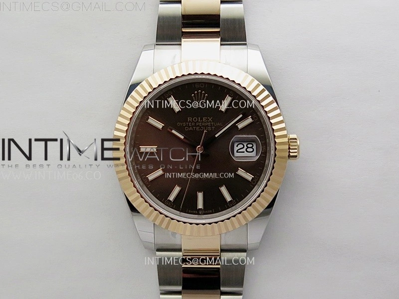 DateJust 41mm 126331 904 SS RG AR+F 1:1 Brown Dial Sticks Markers On SS RG Oyster Bracelet DD3235 V2
