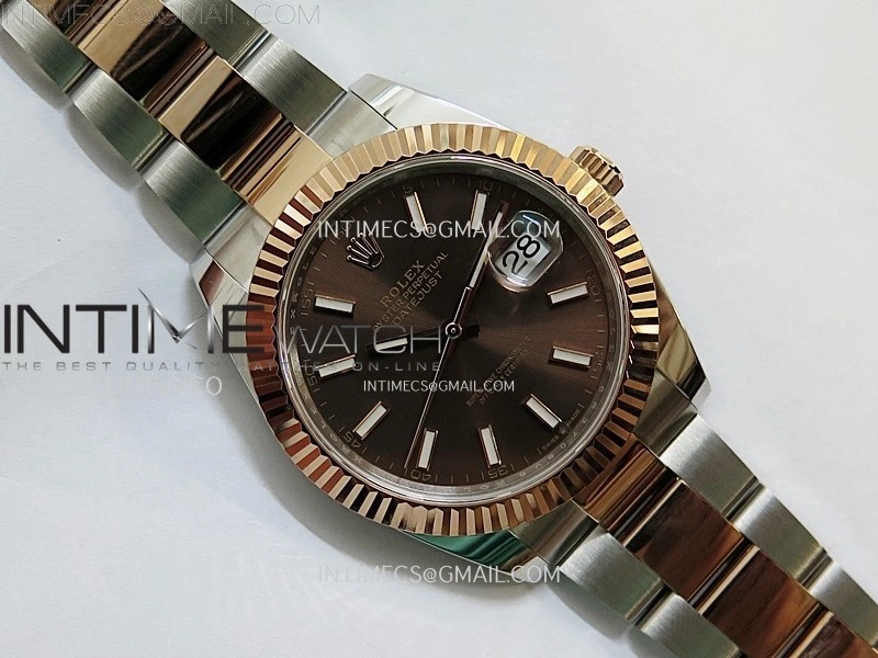 DateJust 41mm 126331 904 SS RG AR+F 1:1 Brown Dial Sticks Markers On SS RG Oyster Bracelet DD3235 V2