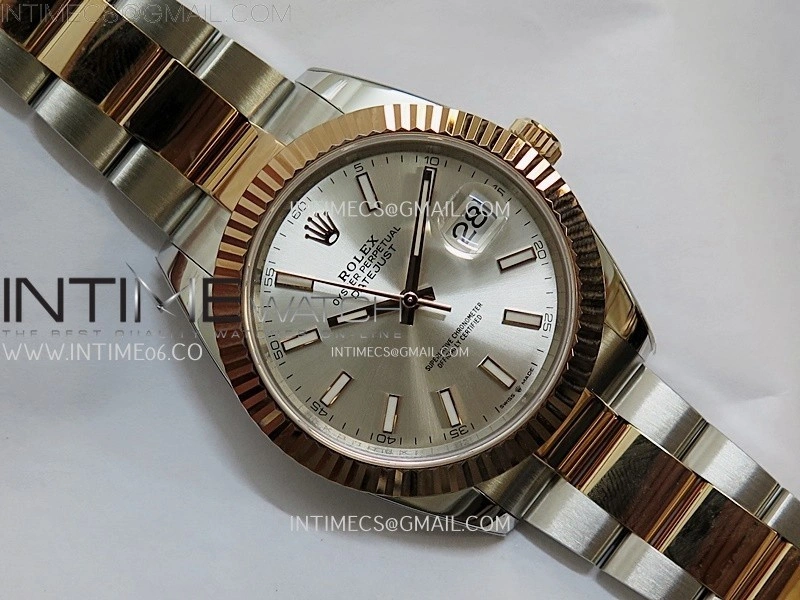 DateJust 41mm 126331 904 SS RG AR+F 1:1 Silver Dial Stick Markers On SS RG Oyster Bracelet DD3235 V2