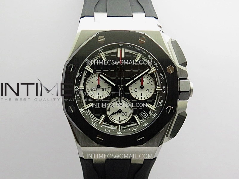 Royal Oak Offshore 43mm 26420 Ceramic Bezel SS DDF 1:1 Black Dial On Black Rubber Strap DD4401 Super Clone