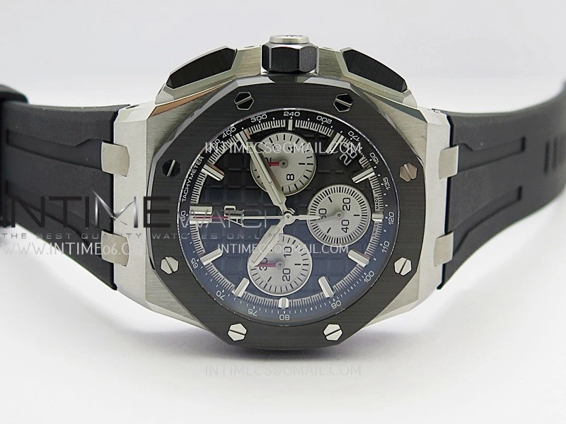 Royal Oak Offshore 43mm 26420 Ceramic Bezel SS DDF 1:1 Black Dial On Black Rubber Strap DD4401 Super Clone