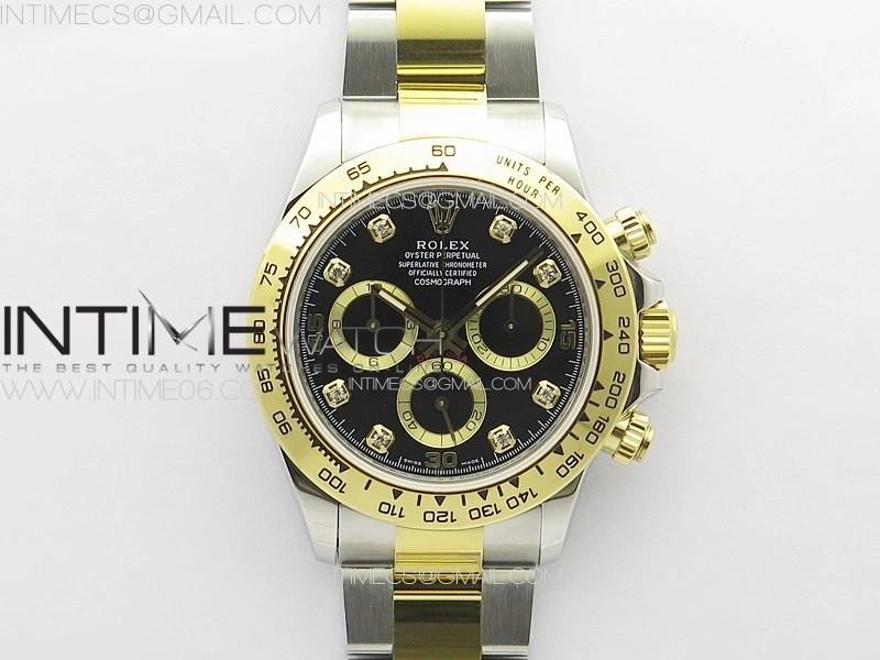 DAYTONA 116503 YG SS APSF BLACK DIAL YG SUBDIAL CRYSTAL MARKERS ON YG SS BRACELET SLIM A7750