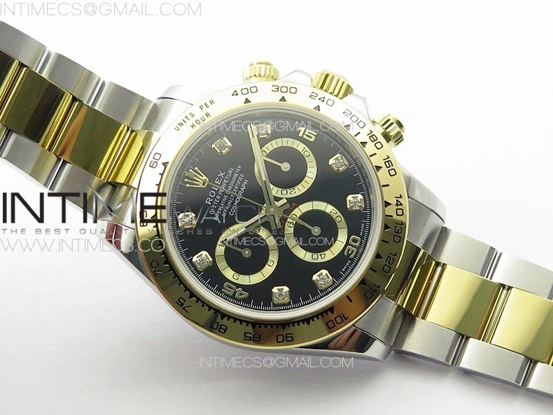 DAYTONA 116503 YG SS APSF BLACK DIAL YG SUBDIAL CRYSTAL MARKERS ON YG SS BRACELET SLIM A7750