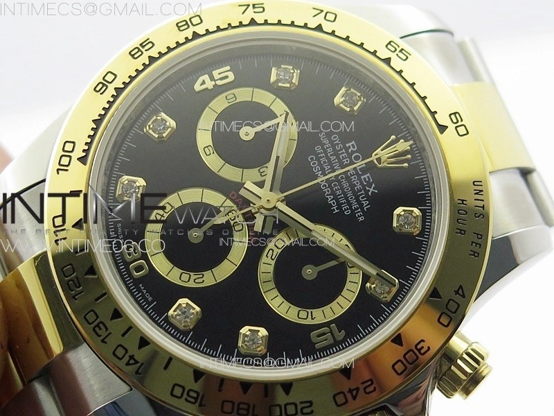 DAYTONA 116503 YG SS APSF BLACK DIAL YG SUBDIAL CRYSTAL MARKERS ON YG SS BRACELET SLIM A7750
