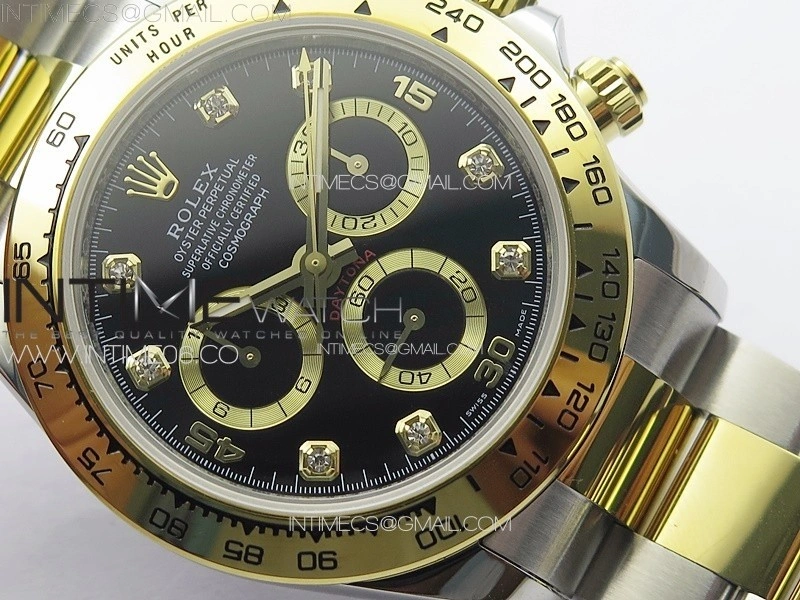 DAYTONA 116503 YG SS APSF BLACK DIAL YG SUBDIAL CRYSTAL MARKERS ON YG SS BRACELET SLIM A7750
