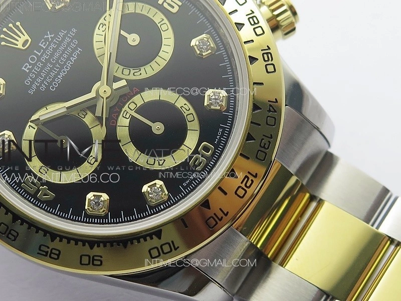 DAYTONA 116503 YG SS APSF BLACK DIAL YG SUBDIAL CRYSTAL MARKERS ON YG SS BRACELET SLIM A7750