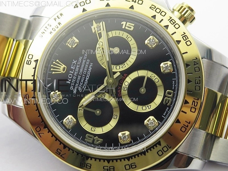 DAYTONA 116503 YG SS APSF BLACK DIAL YG SUBDIAL CRYSTAL MARKERS ON YG SS BRACELET SLIM A7750