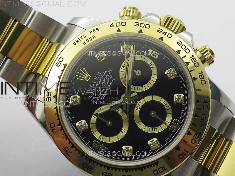 DAYTONA 116503 YG SS APSF BLACK DIAL YG SUBDIAL CRYSTAL MARKERS ON YG SS BRACELET SLIM A7750