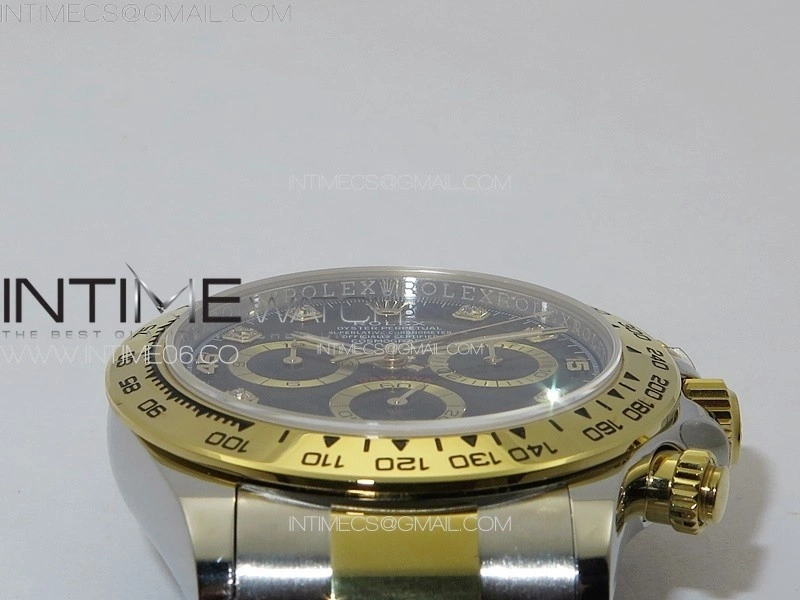 DAYTONA 116503 YG SS APSF BLACK DIAL YG SUBDIAL CRYSTAL MARKERS ON YG SS BRACELET SLIM A7750