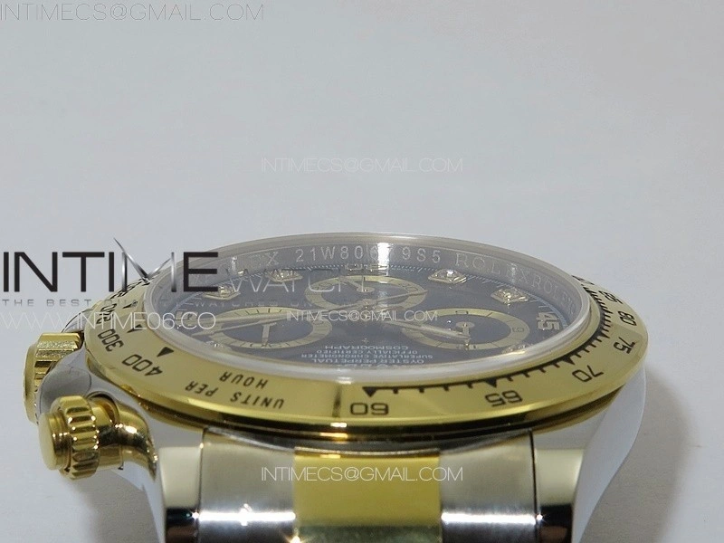 DAYTONA 116503 YG SS APSF BLACK DIAL YG SUBDIAL CRYSTAL MARKERS ON YG SS BRACELET SLIM A7750