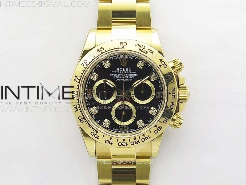 Daytona 116508 YG BTF 1:1 Best Edition 904L SS Case and Bracelet Black Diamonds Dial SA4130