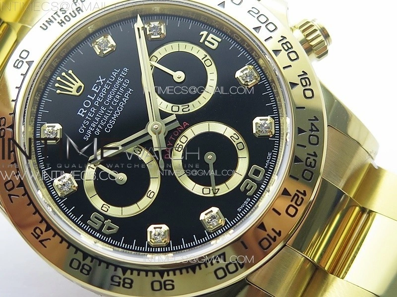 Daytona 116508 YG BTF 1:1 Best Edition 904L SS Case and Bracelet Black Diamonds Dial SA4130